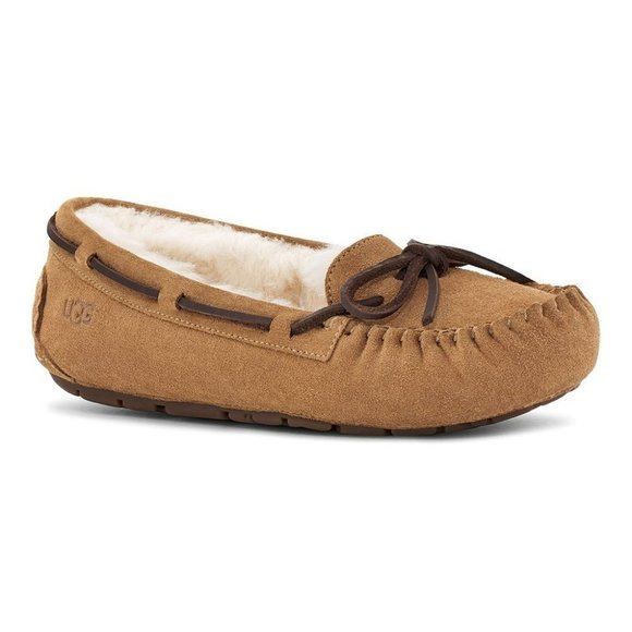 NIB UGG WOMEN'S BELLA SUEDE TIE SHEARLING LINED SLIPPERS CHESTNUT BROWN‎ - Picture 1 of 9